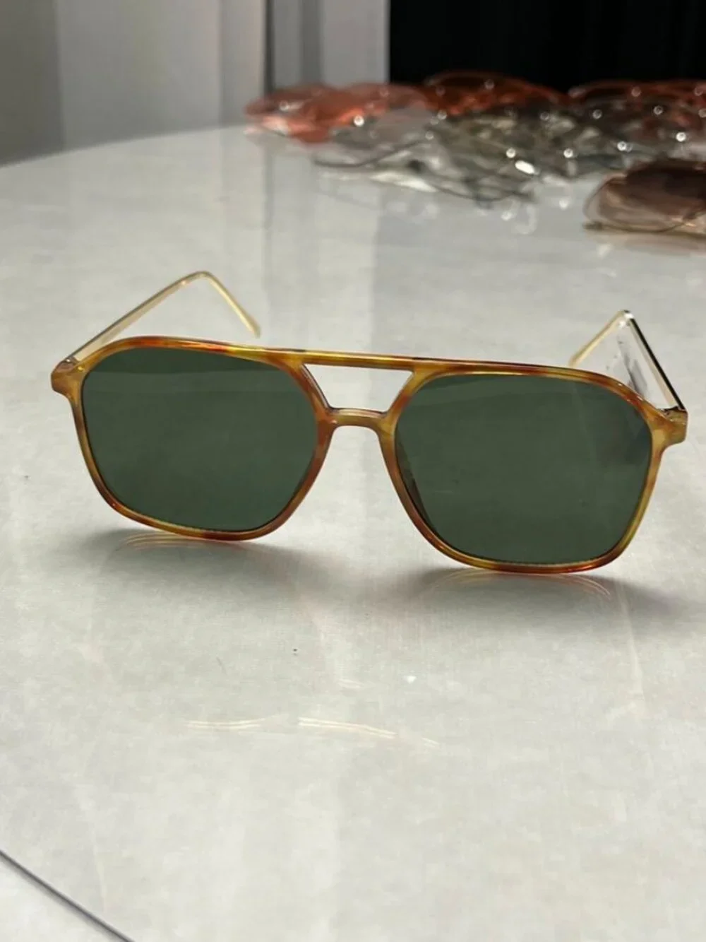 AIRE Cusp Aviator Sunglasses Vintage Tortoise Gold Frame Green Lens